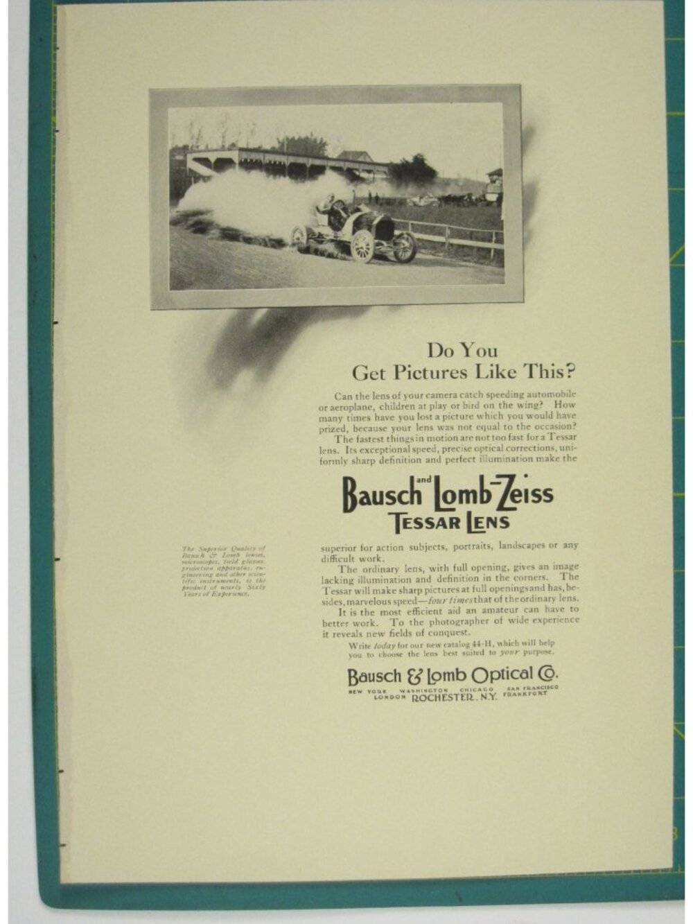Print Ad Bausch & Lomb Zeiss Tessar Lens Vintage Camera Racing 1910s Photo